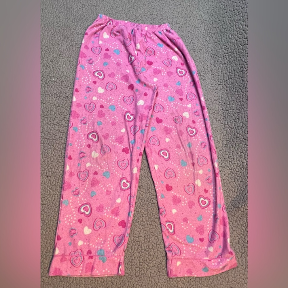Night Life Pajama Pants Little Girls Size Large 10/12 Pink With Hearts Fleece